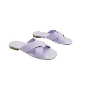 Synthetic Leather Casual Flats Fashion Sandals for Women (purple, 6)