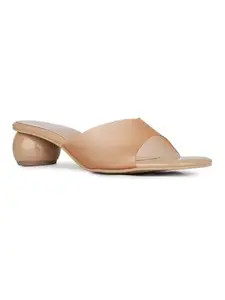 Inc.5 Womens Beige Transparent Round Toe Party Wear Heel Mules