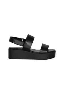 GLO GLAMP Women's Black Platform Sandals – Chunky Open Toe Slingback Flatforms – Cushioned Strappy Slip-On Casual Summer Sandals CKT-5008_38