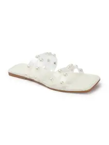 Carrito Women Flat Sandal, Flip & Flop,Lightweight Soft & Confortable Flat Sandal/Chappal (White, UK Footwear Size System, Adult, Women, Numeric, Medium, 6)