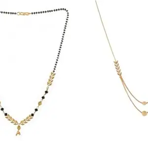Gold Plated Traditional Black Bead Single Line American Diamond Pendant Mangalsutra for Women(Combo) Pack of 2MS-2-54-18