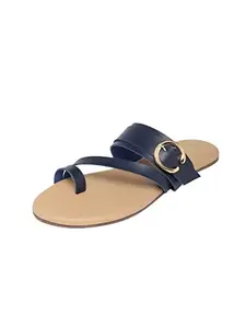 MONROW Alivia Leather Flat for Women, Navy, UK-6 | Casual & Formal Sandals | Stylish, Comfortable & Durable | Occasion Wear