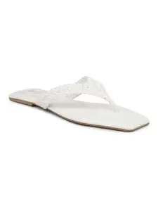 INC.5 Women White Textured Open Toe Flats