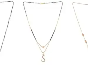 Gold Plated Traditional Black Bead Single Line American Diamond Pendant Jewellary set for Women(Combo) Pack of 3 MSCN-16-1-35-
