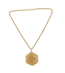 Gold Plated Hexagonal Design Pedant Necklace Fo Women