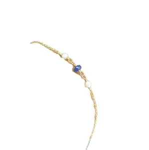 RRJEWELZ Natural Blue Sapphire & Freshwater Pearl 3.5mm Mix Shape Smooth Cut Gemstone Beads 7 Inch Adjustable Gold Plated Clasp Bracelet For Men, Women. Natural Gemstone Link Bracelet. | Lcbr_01730