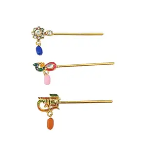 Gold-Toned Bansuri with Kundan and Gemstone Embellishments/Golden Tones Bansuri With Different Design/Gemstone Bansurai Pack of 3