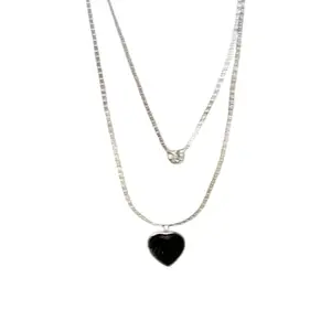 Layered Black Heart Pendant Necklace for Women – Black Enamel Charm with Crystal Accent, Romantic Jewelry