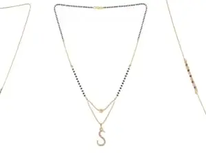 Gold Plated Traditional Black Bead Single Line American Diamond Pendant Jewellary set for Women(Combo) Pack of 3 MSCN-45-1-28- od
