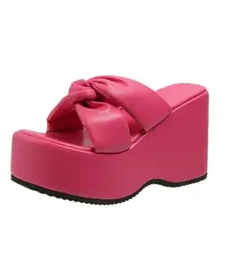 GLO GLAMP Wedge Heel, Super High Heel, Waterproof Platform, Thick-sole (Pink)(Size - 37)