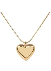 18kt Gold-Plated Heart Pendant Necklace, Anti-Tarnish Finish, Snake Chain