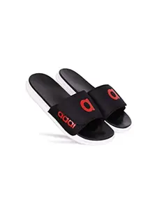 AADI Men's Black & Red Synthetic Leather Daily Casual Sliders/Flip Flop & Slippers
