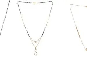 Gold Plated Traditional Black Bead Single Line American Diamond Pendant Mangalsutra for Women(Combo) Pack of 3 MS-32-1-27