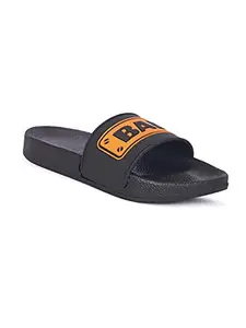 AADI Men's Black & Orange Synthetic Leather Daily Use Casual Flip Flop & Slippers