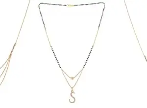 Gold Plated Traditional Black Bead Single Line American Diamond Pendant Jewellary set for Women(Combo) Pack of 3 MSCN-38-1-37- New