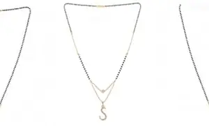 Gold Plated Traditional Black Bead Single Line American Diamond Pendant Jewellary set for Women(Combo) Pack of 3MCN-9-1-11-/