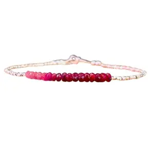 LKBEADS Ruby & Pink Sapphire bracelet with Silver clasp - 3-3.5mm Rondelle beads- Faceted Cut -7 Inch Adjustable Bracelet– Healing, Fashion, Gift, Spiritual, Yoga|LK_STACK_08571