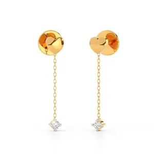 Perrian Natural Diamond Sui-dhaga Earring in 14K Yellow Gold Earring| Sui Dhaga Earring | VVS-EF Clarity