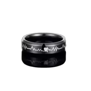 HeartBeatECGRhodiumGlowRing-ThumbRingValentineSpecialGift(RI-331-HeartBeatBlackRing(Size-17))