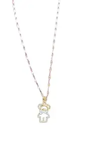 MG Jewellery Gold-Plated Teddy Bear Pendant Necklace with Bow Accent & CZ Stones for Women & Girls