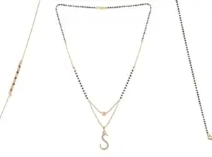 Gold Plated Traditional Black Bead Single Line American Diamond Pendant Jewellary set for Women(Combo) Pack of 3 MSCN-35-1-20-