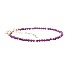 RRJEWELZ Ruby Round Beaded Bracelet – Faceted 2mm Red Stones with Gold Lock – 7 Inch Adjustable link Bracelet for Men & Women|LCBR_RR_05946