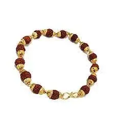 PDY FASHION Rudraksha Bracelets of 5 Mukhi Beads and Copper Cap for Men and Women (Brown and Golden)