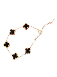 Gold Plated Blcak Clover Bracelet