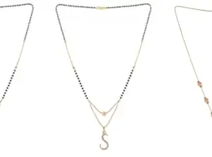 Gold Plated Traditional Black Bead Single Line American Diamond Pendant Jewellary set for Women(Combo) Pack of 3MCN-11-1-35-/