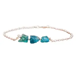 LKBEADS Apatite bracelet with Silver clasp - 8-10mm Tumble beads- Rough Cut -7 Inch Bracelet– Healing, Fashion, Gift, Spiritual, Yoga|LK_STACK_06858