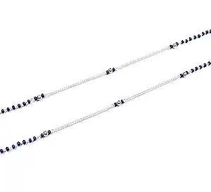 Shree Shobha Collection Silver Anklet Payal Jewellery For Womens|Black Beads Size-10.5 Inches