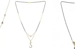 Gold Plated Traditional Black Bead Single Line American Diamond Pendant Jewellary set for Women(Combo) Pack of 3MCN-47-1-2-/