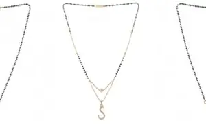 Gold Plated Traditional Black Bead Single Line American Diamond Pendant Jewellary set for Women(Combo) Pack of 3 MSCN-3-1-49-