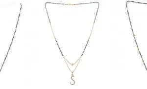 Gold Plated Traditional Black Bead Single Line American Diamond Pendant Jewellary set for Women(Combo) Pack of 3 MSCN-2-1-7-