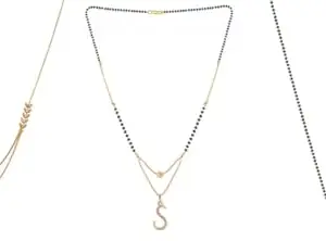 Gold Plated Traditional Black Bead Single Line American Diamond Pendant Mangalsutra for Women(Combo) Pack of 3 MS-37-1-10