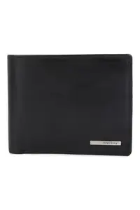Allen Solly Men Black Textured Genuine Leather Wallet