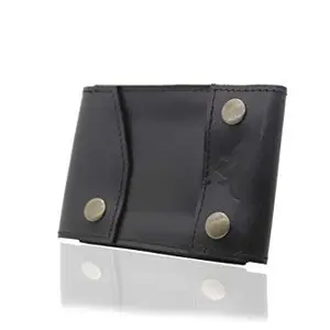 maxin Leather Pocket Sized Business/Credit/ATM Card Holder case Mini Wallet with Popper Buttons for Gift-Black