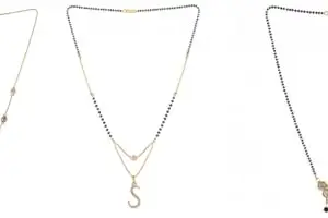 Gold Plated Traditional Black Bead Single Line American Diamond Pendant Jewellary set for Women(Combo) Pack of 3MCN-43-1-2-/