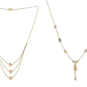 Gold Plated Traditional Black Bead Single Line American Diamond Pendant Mangalsutra for Women Combo. Pack of 2 MSCN-5-54-2 Combo. New