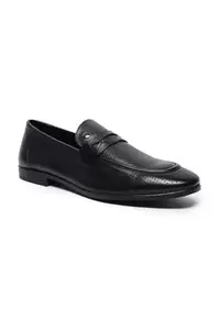 Louis Philippe Men Black Leather Slip Ons