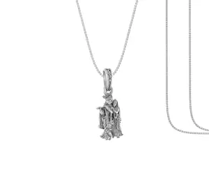 A AKSHAT SAPPHIRE Sterling Silver (92.5% purity) God Radha Krishna Chain Pendant (Pendant with Box Chain) for Men & Women Pure Silver Lord Radha kishan Chain Locket for Good Health & Wealth