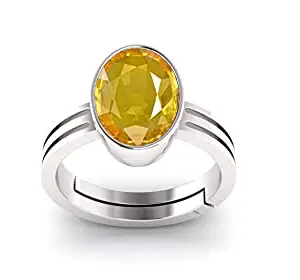 JAGDAMBA GEMS 8.25 Ratti 7.00 Carat Yellow Sapphire Stone Adjustable Ring Original and Certified Natural Pukhraj Unheated and Untreated Gemstone Free Size Anguthi for Men and Women