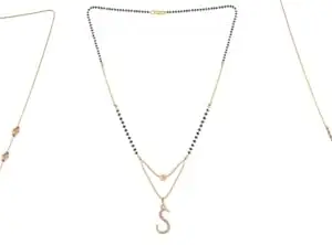 Gold Plated Traditional Black Bead Single Line American Diamond Pendant Jewellary set for Women(Combo) Pack of 3 MSCN-46-1-37- od