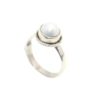 Rajasthan Gems Ring 925 Sterling Silver Women Natural Freshwater Pearl Gem Stone Handmade Gift Gemstone H131