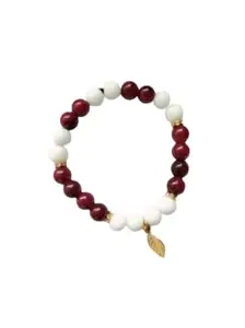 Classic Style Round Natural Stone Beaded Handmade Bracelets (Elegant Maroon & White Beads)
