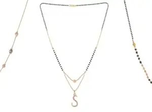 Gold Plated Traditional Black Bead Single Line American Diamond Pendant Jewellary set for Women(Combo) Pack of 3MCN-42-1-17-/