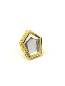 Shomor Fashion Gold Plated White Kundan Studded Adjustable Finger Ring Ethnic Fashion Jewellery Gift for Women Girls