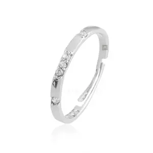 NEMICHAND JEWELS Pure Sterling Silver S925 Cubic Zirconia Band Adjustable Rings For Women & Girls