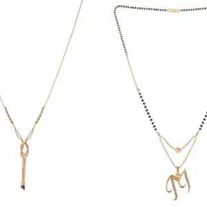 Gold Plated Traditional Black Bead Single Line American Diamond Pendant Jewellary set for Women(Combo) Pack of 3 MSC-44-54-46 Cb od