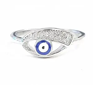 SWARN SILVER 925 Sterling Silver Evil Eye Ring Studded With Cubic Zirconia For Girls & Women | Gifts for Girls | With Certificate of Authenticity (Evil Eye)